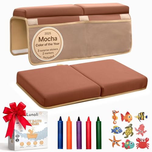 Image of Baby Bath Kneeler and Elbow Rest Pad Set – 1.8″ Thick 2025 Color of the Year Mocha Mousse Memory Foam Kneeling Pad & Elbow Cushion with 6 Suction Cups, 4 Mesh Pockets, Waterproof & Machine Washable