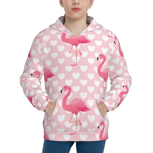 Cute Flamingo with Heart Kid Hoodies Boys Sweatshirts Girls Pullover with Pocket