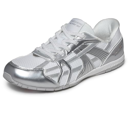 Skechers Tenis para Mujer, Blanco/Plateado, 38 EU