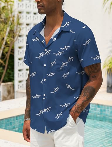 Men Button Up Short Sleeve Hawaiian Shirt Summer Tropical Beach Shirts for Vacation Fishing2