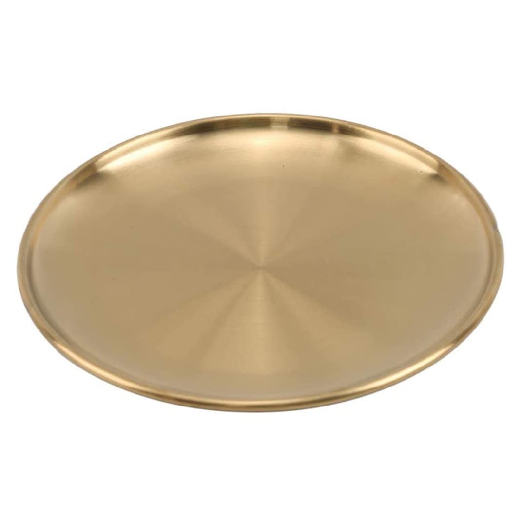 Allwiner Plate Dining Stainless Steel Golden Storage Tray Luxurious Brass Gold Round Plate Fruit Cake Steak Snack Kitchen 20cm