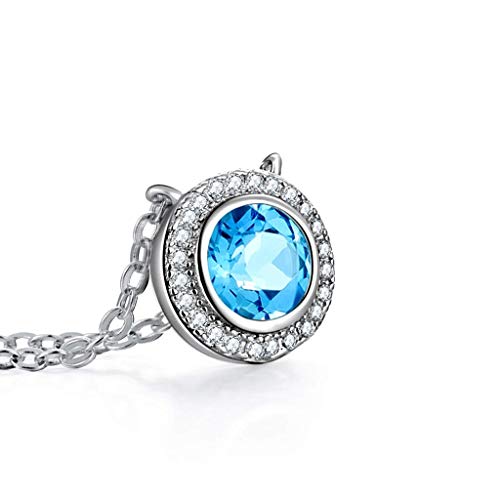 Collier pour filles et femmes pendentif topaze bleue S925 cadeau idéal