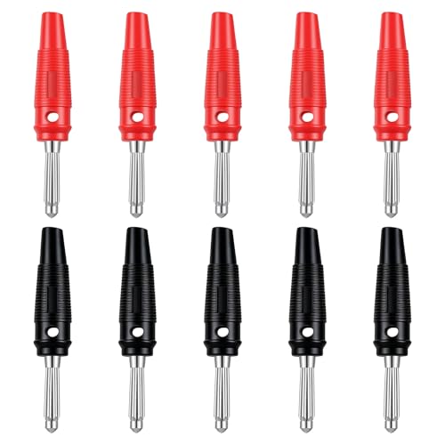 10 Stück 4 mm Bananenstecker Hochstrom Lautsprecher 32 A Schraubanschluss stapelbarer Stecker Lautsprecherkabeladapter (Rot Schwarz)