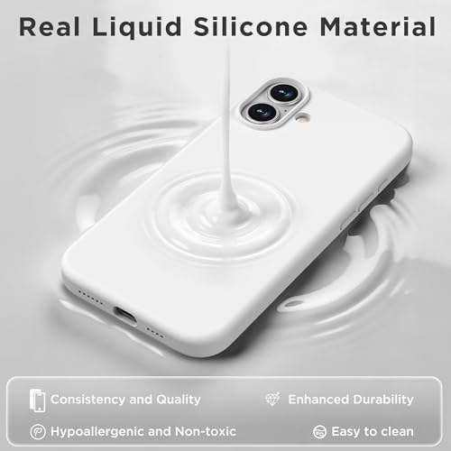Image of Magnetic for iPhone 16 Case, Compatible with MagSafe, Liquid Silicone Phone Cover with Screen Protector & Camera Protector, Soft Anti-Scratch Microfiber Lining Inside 6.1 inch, White