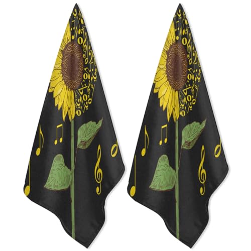 QsirBC Kitchen Towels Set of 2 Classic Musical Note Hand Towels Dish Towels Reusable Decorative Towel Sets for Cooking Baking, 28.3 X 17.7 Inch