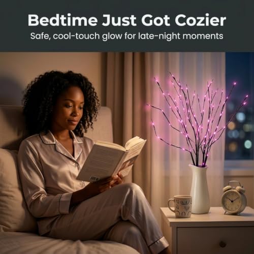 Image of DK177 2Pack Led Branch Light Battery Operated Lighted Branch Vase Filler Willow Tree Artificial Little Twig Power Brown 30 Inch 20 LED for Home Romantic Decoration, 2Pack Redlight
