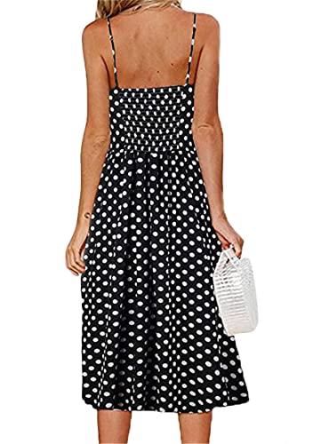 Image of YMING Womens Summer Spaghetti Strap Dresses Button Down Floral Sundress High Waist Swing Midi Dress with Pockets