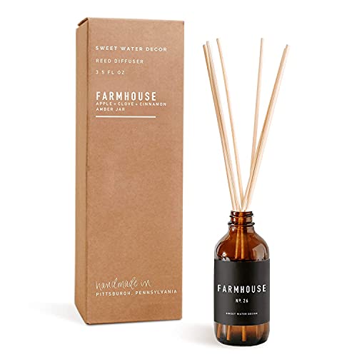 Sweet Water Decor Farmhouse Amber Reed Diffuser Set | Apple, Orange, Pumpkin, Fall Scented Reed Diffusers | Housewarming Gifts | Air Fresheners | Autumn Scents | Aromatherapy