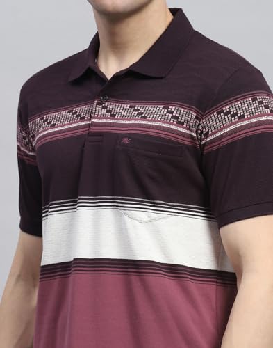 Image of Monte Carlo Mens Striped Polo Collar Half Sleeve Cotton Blend Casual T-Shirt (224064162)
