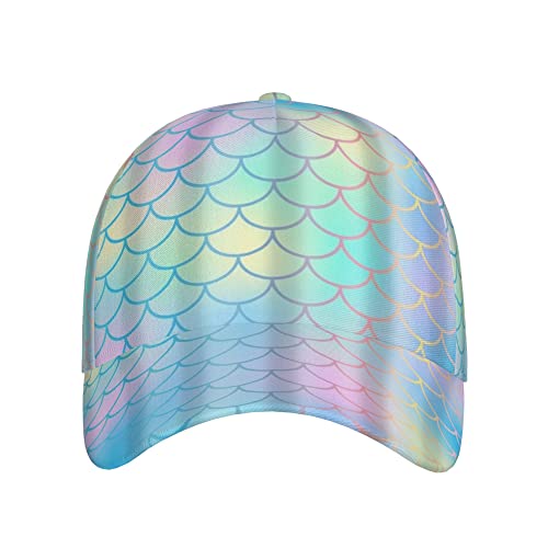 Kid's Colourful Fish Scale Magic Mermaid Tail Art Dad Cap, Relaxed Fit Trucker Cap, Dad Baseball Cap, Military Cap, Breathable Moisture Wicking Snapback Hat For Baseball Running Fishing #TOP1