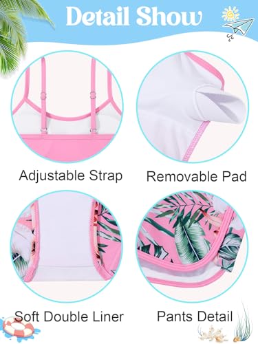 Image of Girls Swimsuit 3 Piece Bathing Suit Printed Sport Bikini Set with Shorts Summer Beach Swimwear for Teen Girls 9-16T