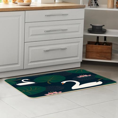 Alfombrillas de cocina antideslizantes y lavables con diseño de cisnes absorbentes 7