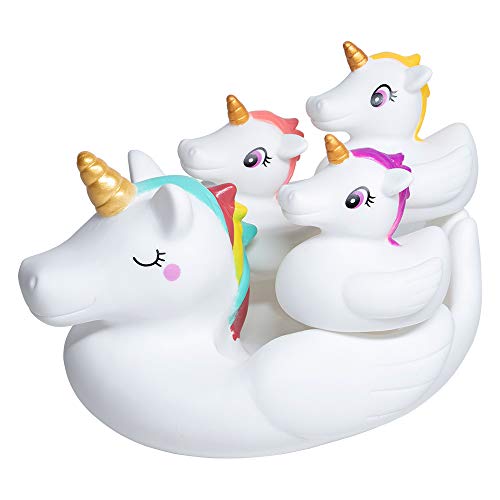 Image of Woby Baby Bath Toys Cute Unicorn Spray Toys Bathroom Rubber Floating Bathtub Squirt Toys for Toddlers Infants 6-12 Months Girl Ideal Gifts Value Pack 4pcs Set