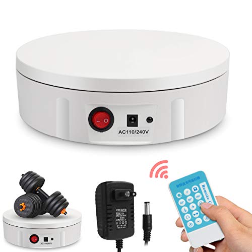 Foleto Turntable Display Stand with Remote Control, Round Mirrored 360 Degree Electric Rotating Display Stand for Display Jewelry, Product Photography, Product Display, Cake Display (White)