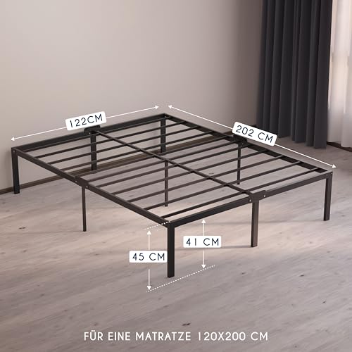 Dreamzie Metallbett 120x200 mit Lattenrost - Bettgestell 120x200 mit Füßen - Höhe 45 cm - Stabil, Einfacher Aufbau, Viel Stauraum – Bild 3