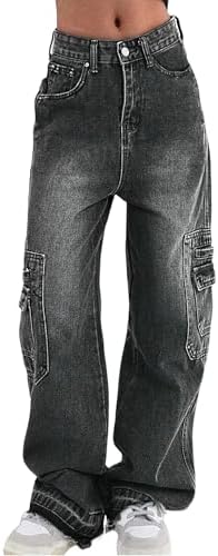 EMMIOL Cargo Pants Women Stretchy Wide Leg Baggy Jeans with Pocke...