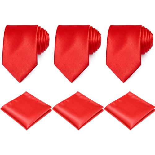 Image of Unittype 6 Pcs Mens Tie and Pocket Square Set, Solid Color Satin Formal Necktie Handkerchief for Wedding Fathers Day Gift