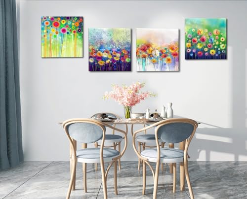 Image of Colorful Flowers Canvas Wall Art, Abstract Floral Artwork Painting Prints Modern Watercolor Pictures Framed for Living Room Bedroom Bathroom Office Home Decor - 12 inchx12 inch