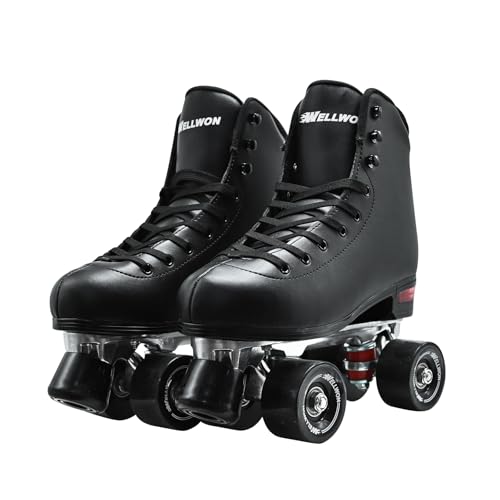 WELLWON Roller Skate for Women and Men, Classic Design High-Top PU Leather Quad Roller Skates for Outdoor and Indoor, Rollerskates for Beginner Size 10