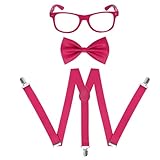 JTYKUYR Neon Suspenders Bow Tie Sunglasses Accessory Set for Kids Adults 80s Dress Up Costumes Clip on Suspenders Nerd Outfit