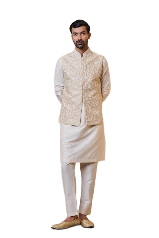 tasva Gold All Over Embroidered Single Bundi | Ethnic WEAR | Gold | XS-picture-44