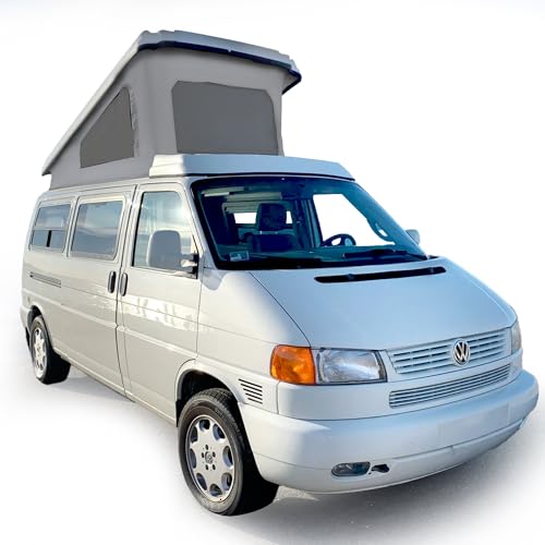 Roof Top Tent 3-Window Pop Top Car Camping Tent Durable Light Grey Canvas Compatible with VW T4 Eurovan Winnebago Camper Long Wheel Base LWB - Grey Mosquito Net, 2 Person Rooftop Tents Pop Up Camper