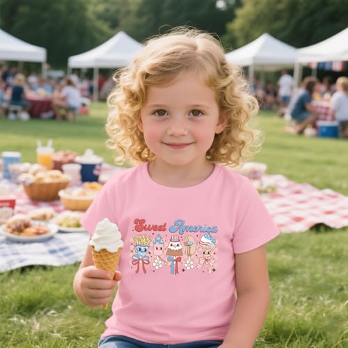 Image of Toddler Girls 4th of July T-Shirt American Flag Popsicle Print Cotton Kids Boys Independence Day Tees