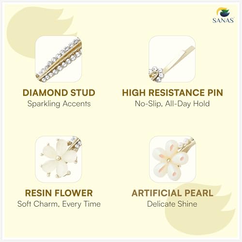 Image of Sanas Bobby Pins For Women Stylish (2Pcs) Hair Pins For Hair Styling Accessories For Woman Stylish Clips For Girls Pearl Hair Accessories For Women Wedding Accessories For Girls Trendy (2Pcs) (Golden)