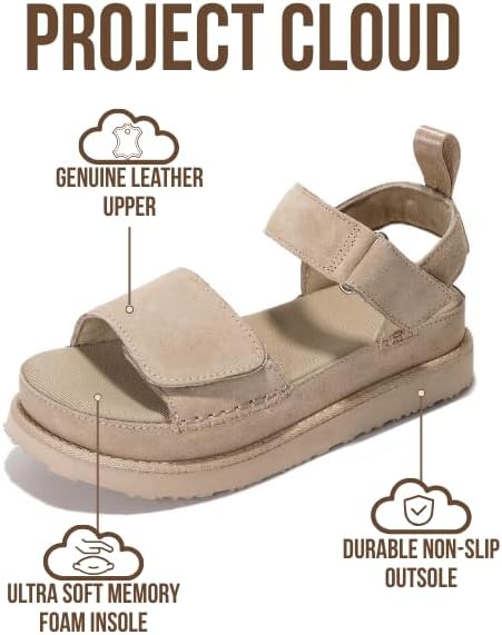 Project Cloud 100% Genuine Leather Platform Sandals For Women - Memory Foam Insole Slip Resistant Chunky Womens Sandals with adjustable straps - Wedge Sandals for Women 2026 (Bronzestar) - Image 3