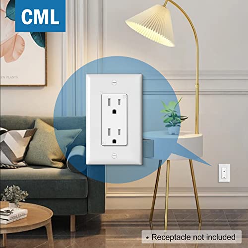 Cml Mid-Size Decorator Wall Plates, 20 Pack Electrical Outlet Receptacle Covers, 1-Gang Switch Plates, Midway Size 3.18” X 5”, Impact Resistant, Gloss Finish, White #TOP6