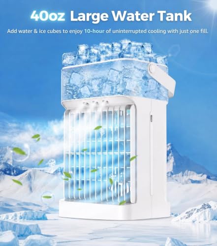 Portable Air Conditioners, 3 Speeds, 3 Mist Settings, 40oz XL Water Tank, 2~8h Timer & 7-color Ambient Lights, Air Conditioner Portable, Personal Small Mini Air Conditioner Air Cooler for Room Bedroom