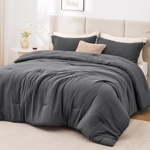 Loves cabin Dark Grey Twin/Twin XL Comforter Set 2-Piece Prewashed Bed Set with 1 Comforter (66 x 90 in) & 1 Pillowcase Lightweight & Breathable for All Seasons