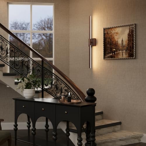 Image of Rayogale Walnut Battery Operated Wall Sconce with Remote Control 40 Inch | 3000 /4500 /6000K Dimmable 8000mAh Wireless Rechargeable Wall Sconces Set of Two with Timer for Living Room, Bedroom, TV