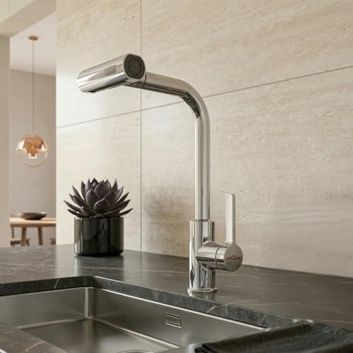 Image of ARQUIN Pull Down Kitchen Faucet SS304 Kitchen Sink Tap Faucet- Hot and Cold with 360 Swivel Deck Mounted Dual Spray Kitchen Tap for Home Sink (Magical Pullout Multiflow Faucet Silver)