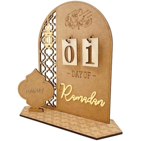 Ramadan Advent Calendar, Wooden Countdown Calendars Decoration Ramadan Party Ornament,30 Days Ramadan Calendar Eid Mubarak,Ramadans Gift For Kids, Ramadans And Eid Decor (A) Cover