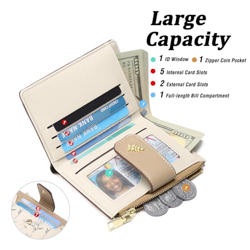 Image of GAEKEAO Small Wallets for Women RFID Blocking Leather Bifold Zipper Pocket Wallet Credit Card Holder with ID Window