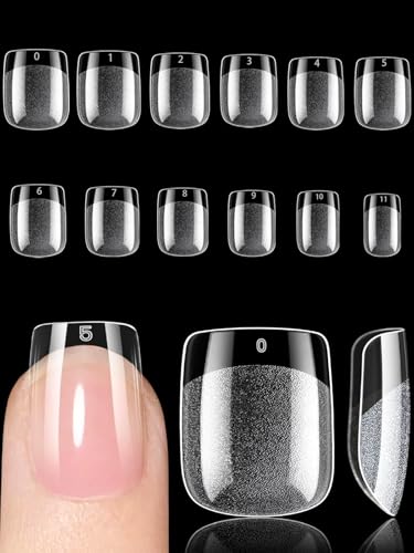 XIAOHEBAN Bardzo krótkie tipsy do paznokci, 12 rozmiarów, 240 sztuk, kwadratowe, pełne pokrycie, krótkie tipsy do przedłużania paznokci, do domowego zdobienia paznokci i studia paznokci