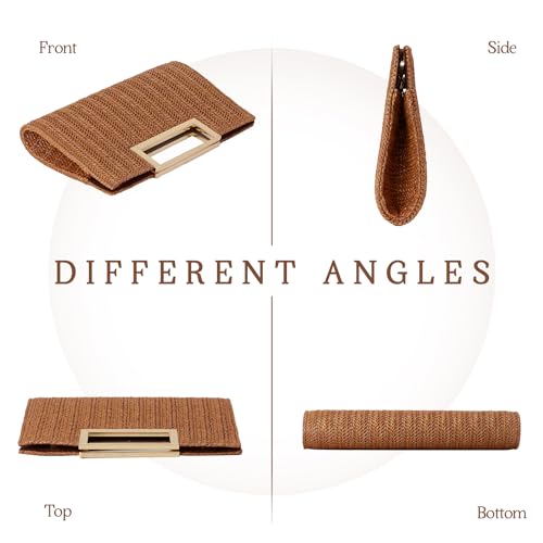 Image of Top Handle Straw Clutch for Women Summer Clutch Straw Evening Bag Raffia Crossbody Purses Woven Beach Clutch