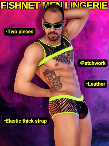 Crop Top For Men, Sheer Fishnet Underwear, Mens Shirt Lingerie Set, Sissy Clothes Glow Rave Man Mesh Sexy Gay2