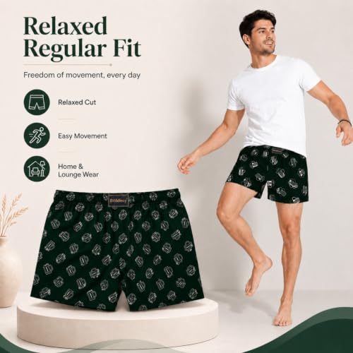 Image of Men's Printed Cotton Boxer Shorts - Soft Breathable Cotton Innerwear for Men, Regular Fit Boxer for Sleepwear, Lounge & Everyday Wear
