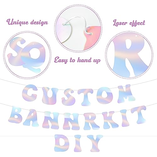 AwserTantue 112Pcs DIY Holographic Banner, Make Your Own Banner Kit with Letters, 2 String Lights 3 Rope for Birthday Wedding Baby Shower Graduation Party Decoration Thanksgiving Halloween Supplies
