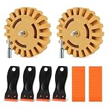 Pakeed 4in Decal Remover Eraser Wheel Heat-Resistant Rubber Eraser Wheel Preventing Damage to Car Paint & Clear Coats Car Sticker Remover with Plastic Razor Blade Scraper for Vinyl Decals,Labels