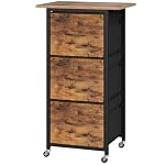 MAHANCRIS 3 Drawer File Cabinet, Vertical Filing Cabinet with Wheels, Printer Stand with Non-Woven Fabric Drawer, Adjustable Hanging Rods, fits A4/Letter Size, for Home Office, Rustic Brown FCHR5901