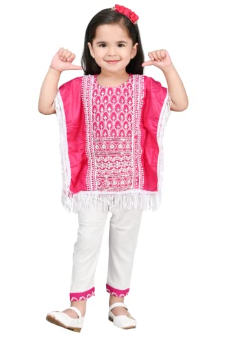 Image of Cotton Casual Embroidered Kaftan Kurta with Pant Set for Girls