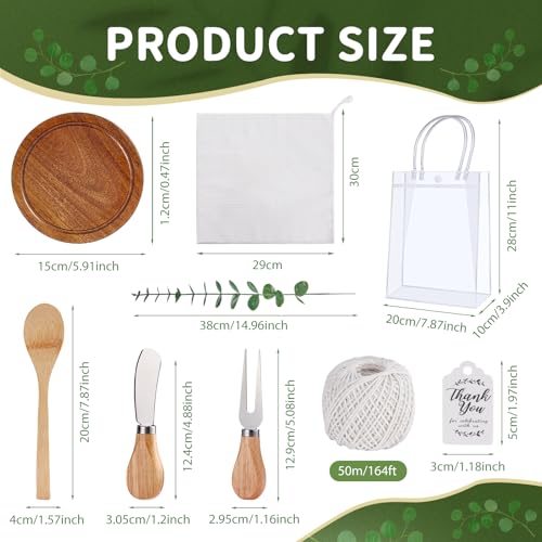 55Pcs Baby Shower Prizes for Game Winners 6 Sets Cheese Board Spoon Fork Butter Spreaders Plaid Towel Thank You Card and Gift Bags for Baby Shower Wedding Bridal Shower Favors (Round Shaped)