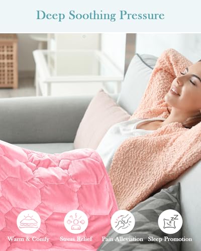 Image of Topblan Weighted Lap Blanket 7lbs for Adults, Small Weighted Blanket Throw for Napping, Relaxation, Calming and Travel, Skin Friendly & Machine Washable for All-Season Sleeping, Pink 24x29 inches