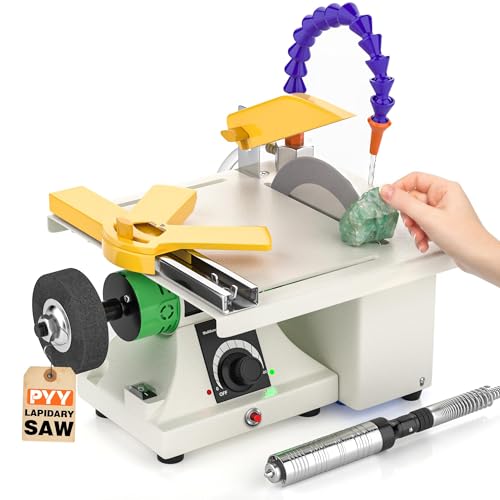 PYY Lapidary Saw - Jewelry Rock Saw w/Upgraded Diamond Blades Blade 0-10000 RPM for Cutting Rocks & Polishing DIY Art Project Lapidary Equipment Black 350W