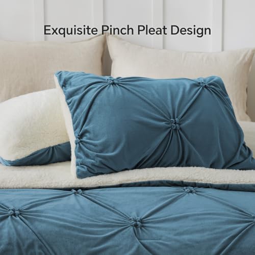 Image of BEDELITE Fluffy Sherpa Queen Comforter Set,Pintuck-Blue Fog