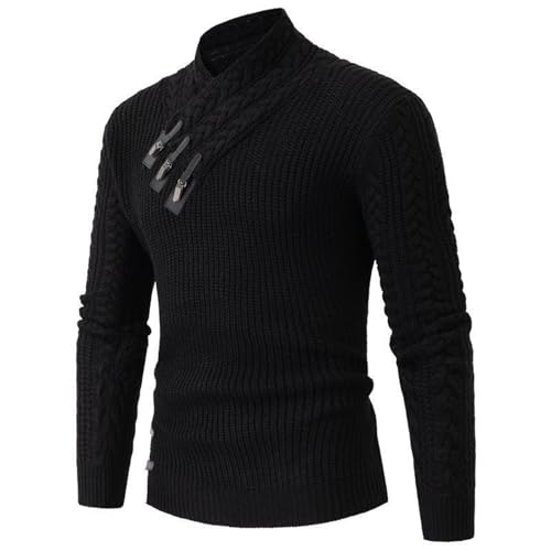 Men's Pullover Sweater Long Sleeves Turtleneck Knitwear Fashion Irregular Button Ribbed Knit Sweaters Blouse Tops