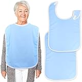 Alrhso Absorbent Terry Cloth Bibs for Elderly 2 Pack Adult Bibs for Men and Women Adjustable Washable Reusable Seniors Bib for Eating, Clothing Protectors (Blue)